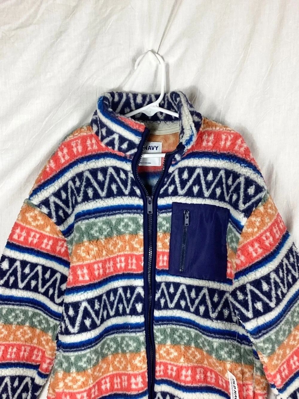 Old Navy Childrens Fleece Zip Front Jacket Size L 10-12 Multicolored Pattern